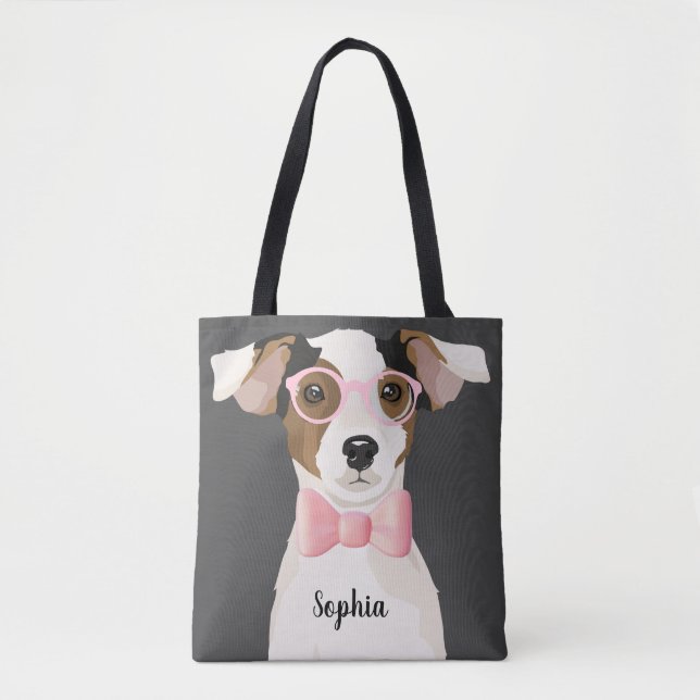 Adorable terrier dog with glasses and a tie, Tote Bag (Front)