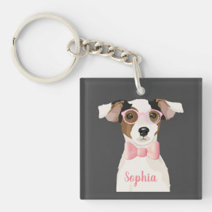 Adorable Terrier dog with glasses and bow tie, Key Ring
