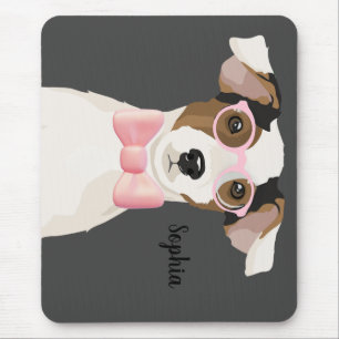 Adorable Terrier dog with glasses and bow tie, Mouse Pad