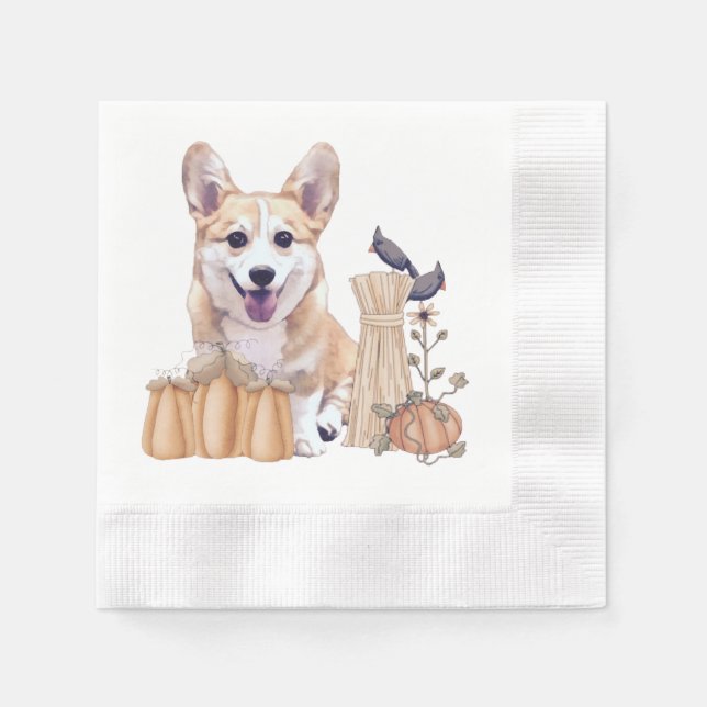 Adorable Thanksgiving Corgi Napkin (Front)