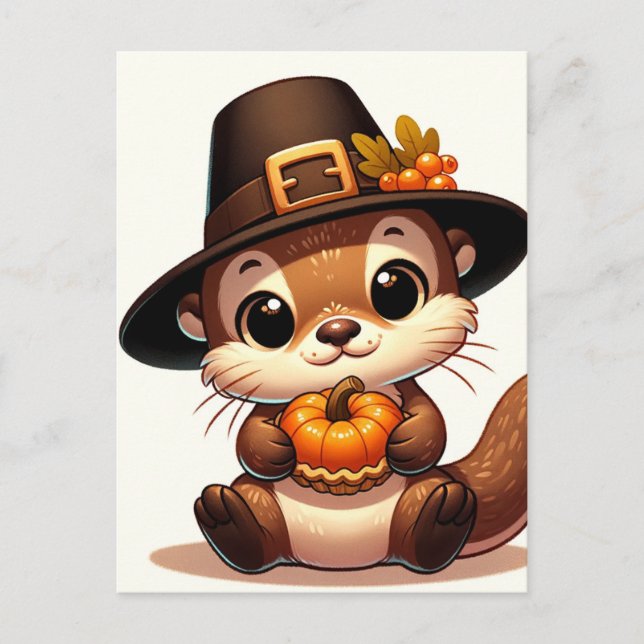 Adorable Thanksgiving Otter Postcard (Front)