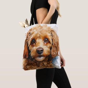 ADORABLE TINY APRICOT TOY POODLE DOG TOTE BAG