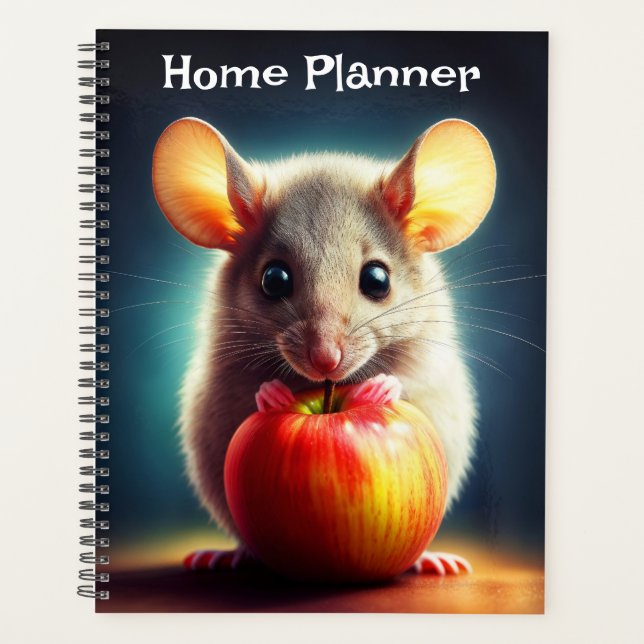 Adorable tiny rodent holding red apple close planner (Front)