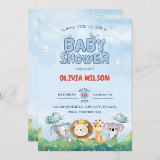 Adorable Tiny Toes & Jungle Safari Baby Shower Invitation