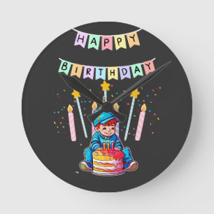 Adorable Toddler First Birthday Cute Boy Round Clock