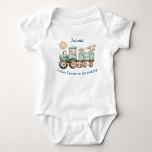 Adorable tractor with farm animal's baby bodysuit