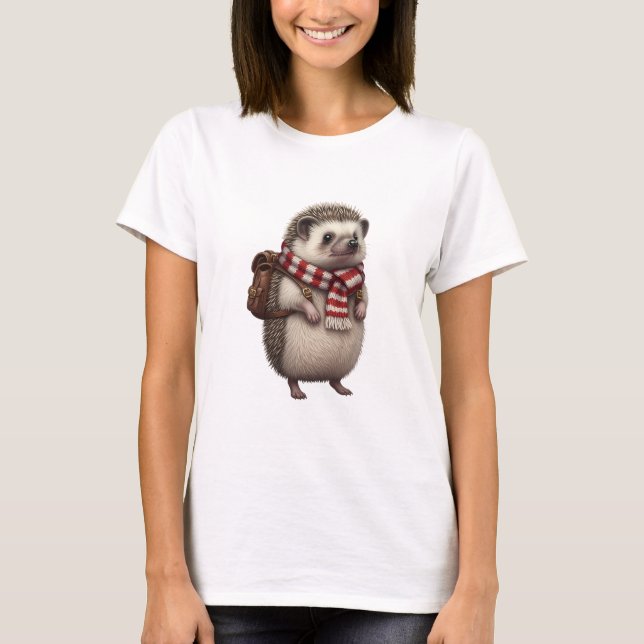 Adorable Traveling Hedgehog Illustration T-Shirt (Front)