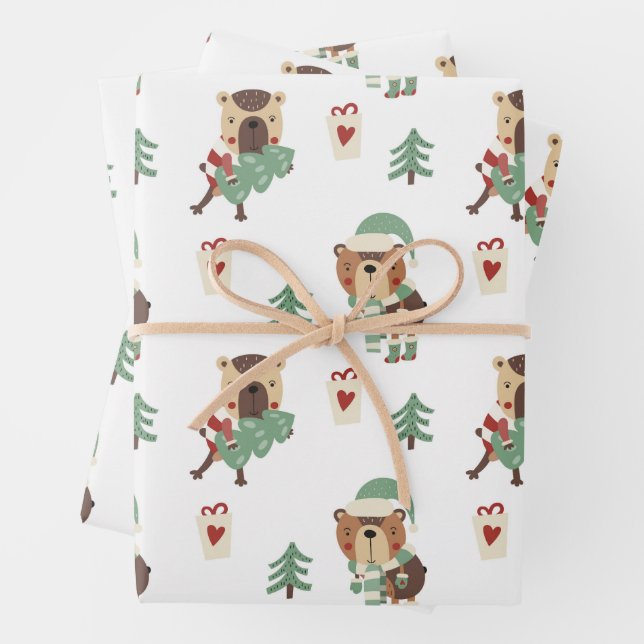 Adorable Trees | Teddy Bear Christmas Wrapping Paper Sheet (In situ)