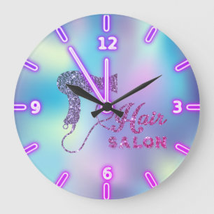 Adorable Trendy Ombre Holographic Hairdryer Large Clock