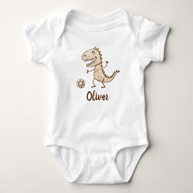 Adorable Trex Playing Football Baby Bodysuit (Front)