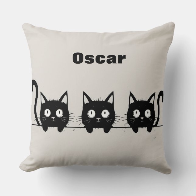 Adorable Trio of Black Cats Cushion (Front)