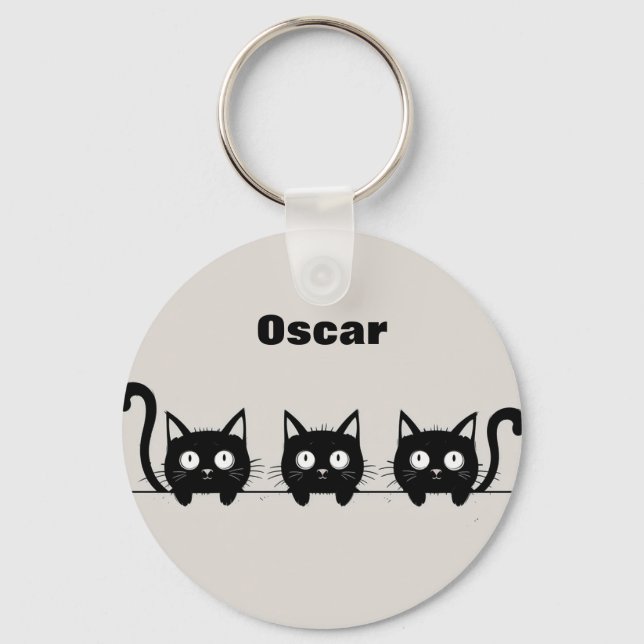 Adorable Trio of Black Cats Key Ring (Front)
