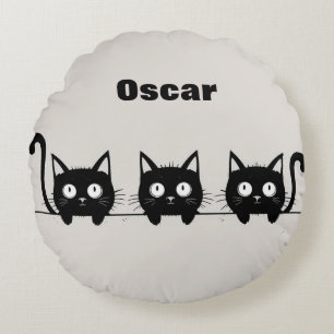 Adorable Trio of Black Cats Round Cushion