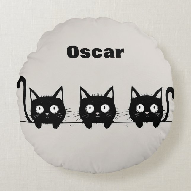 Adorable Trio of Black Cats Round Cushion (Front)