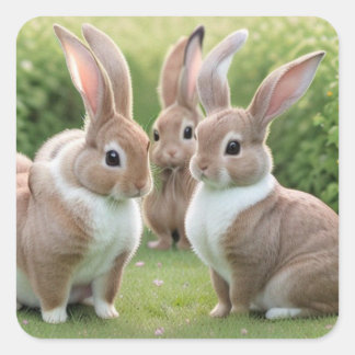 Adorable Trio of Bunnies Square Sticker
