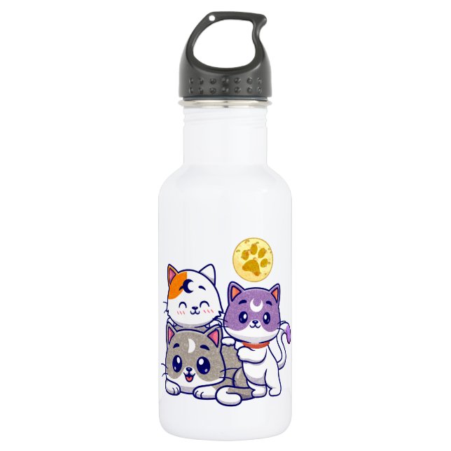 Adorable Trio – Three Cute Cats 532 Ml Water Bottle (Front)