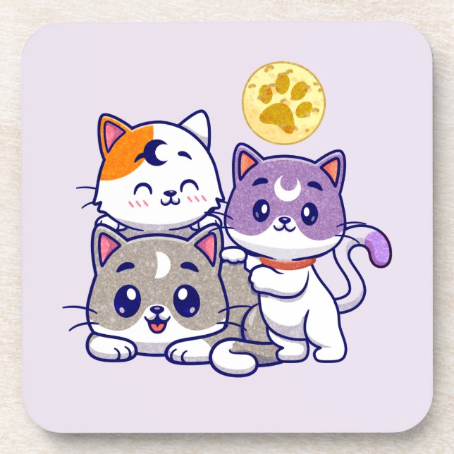 Adorable Trio – Three Cute Cats Coaster (Front)