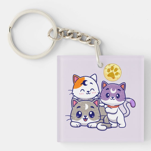 Adorable Trio – Three Cute Cats Key Ring (Front)