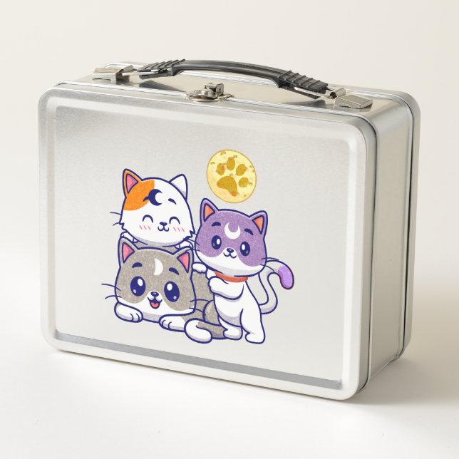Adorable Trio – Three Cute Cats Metal Lunch Box (Front)