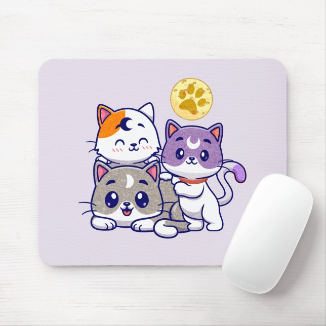 Adorable Trio – Three Cute Cats Mouse Pad (With Mouse)
