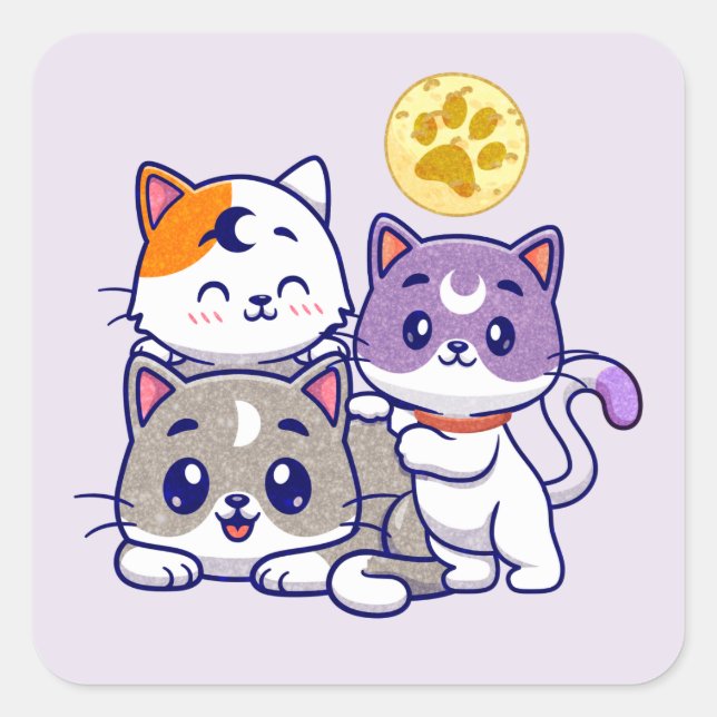 Adorable Trio – Three Cute Cats Square Sticker (Front)