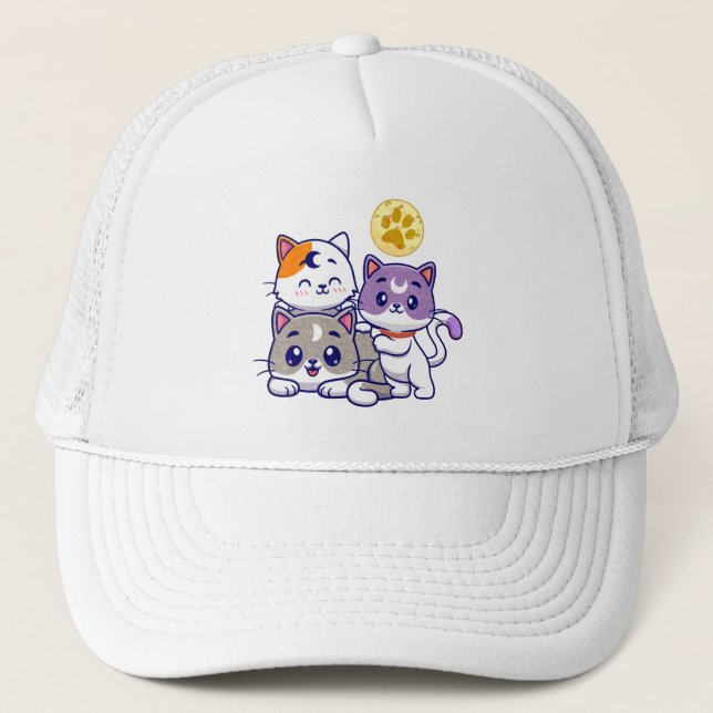 Adorable Trio – Three Cute Cats Trucker Hat (Front)