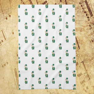 Adorable Trombone Bunny Band Green Gold Pattern Tea Towel