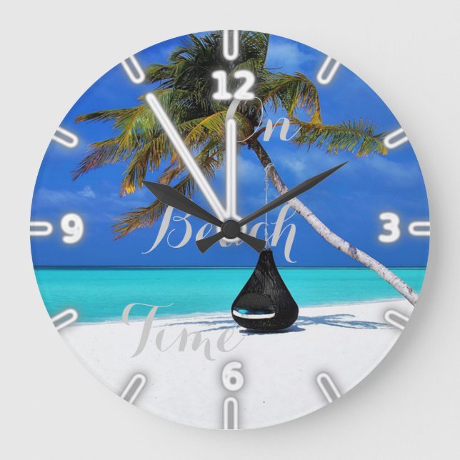 Adorable Tropical Beach,Sand Ocean Sky Palm Large Clock (Front)