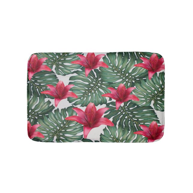 Adorable Tropical Palm Hawaiian Hibiskus Bath Mat (Front)