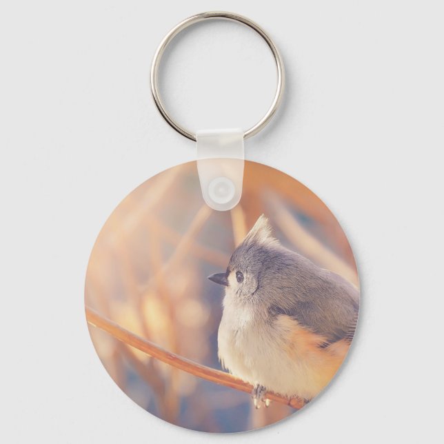 Adorable Tufted Titmouse Bird Key Ring (Front)