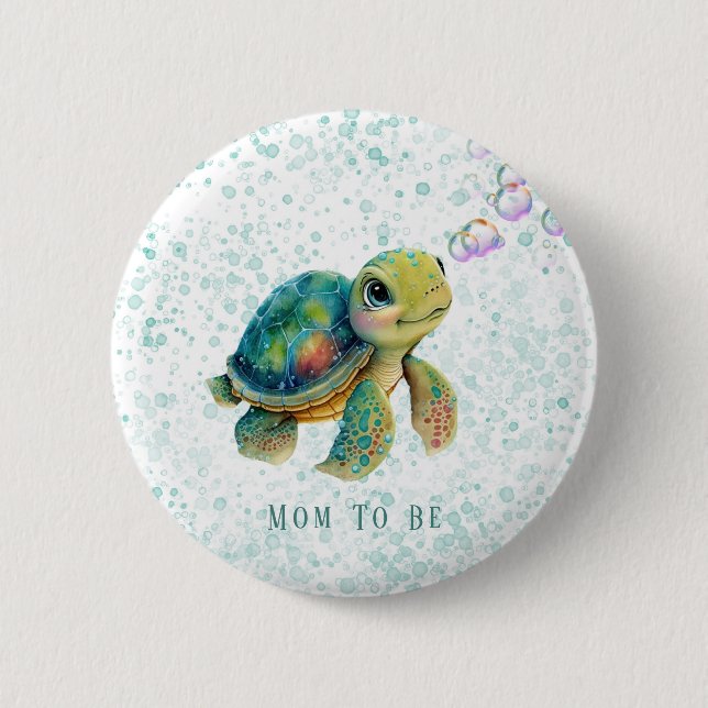 Adorable Turtle Bubbles Baby Shower Mum To Be Butt 6 Cm Round Badge (Front)
