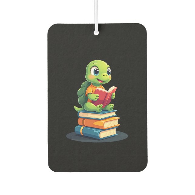 Adorable Turtle Reading Books (1) Car Air Freshener (Front)
