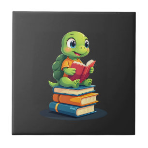 Adorable Turtle Reading Books (1) Ceramic Tile