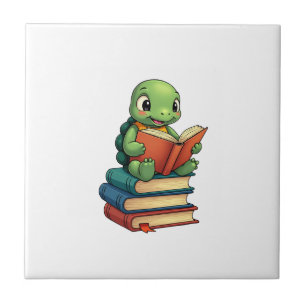 Adorable Turtle Reading Books (3) Ceramic Tile