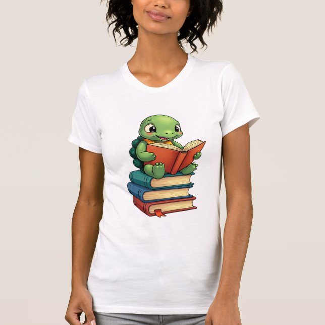 Adorable Turtle Reading Books (3) T-Shirt (Front)