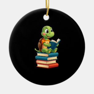 Adorable Turtle Reading Books (4) Ceramic Ornament
