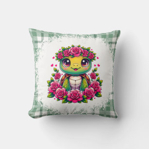 Adorable Turtle with Floral Crown Cushion