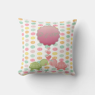 Adorable Turtles In Love On Colourful Buttons Cushion