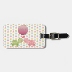 Adorable Turtles In Love On Colourful Buttons Luggage Tag
