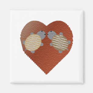 Adorable Turtles in Love with a Heart Background Magnet