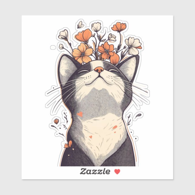 Adorable Tuxedo Cat and Flowers (Sheet)