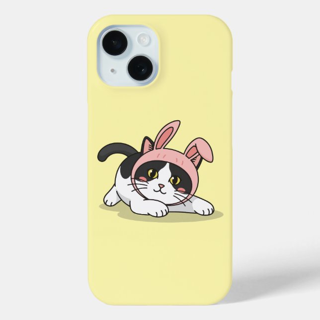 Adorable Tuxedo Cat in Pink Bunny Hat Aesth Case-Mate iPhone Case (Back)