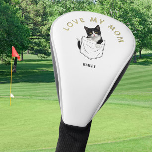 Adorable Tuxedo Cat in Pocket Personalised Name Golf Head Cover