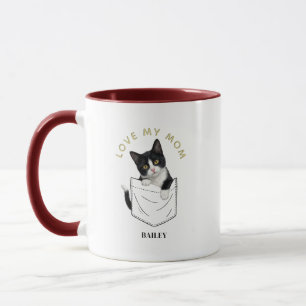 Adorable Tuxedo Cat in Pocket Personalised Name Mug