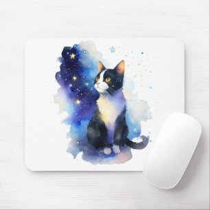 Adorable Tuxedo Cat Watercolor Illustration Mouse Pad
