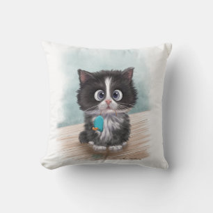 Adorable Tuxedo Kitten Cartoon Cushion