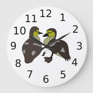 Adorable Twin Baby Duckling Huddling Cartoon Large Clock
