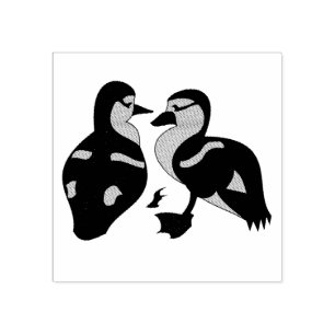 Adorable Twin Baby Duckling Huddling Cartoon Rubber Stamp