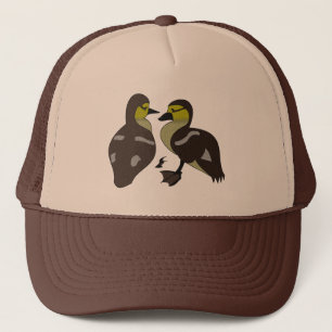 Adorable Twin Baby Duckling Huddling Cartoon Trucker Hat