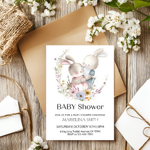 Adorable Twin Bunnies Baby Shower  Invitation